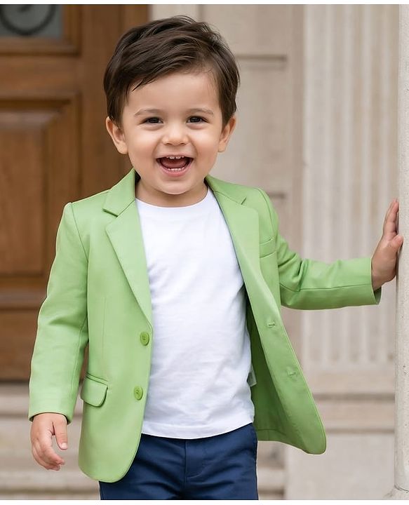 Babyhug Woven  Full Sleeves Solid Blazer With T-Shirt - Green & White
