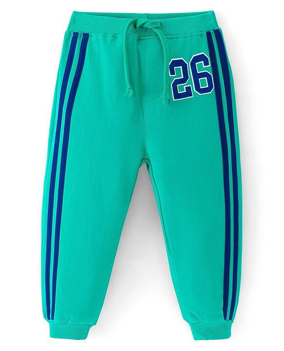 Babyhug Terry Knit Full Length Lounge Pant Numeric Print - Sea Green