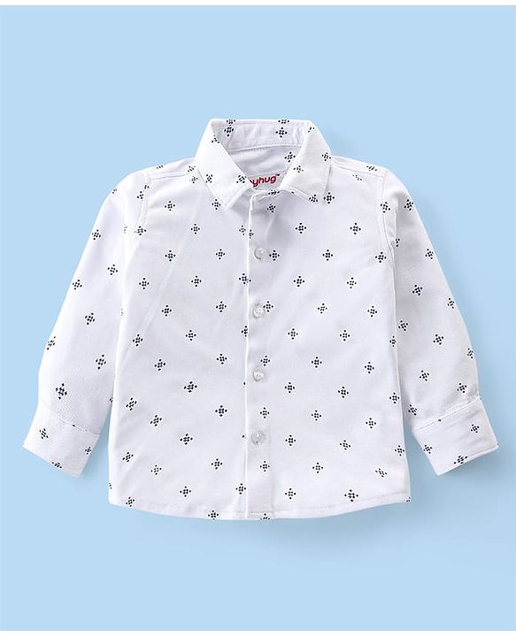 Babyhug Woven Full Sleeves Printed Shirt & Bottom Set With Cap & Suspenders - White & Teal Blue