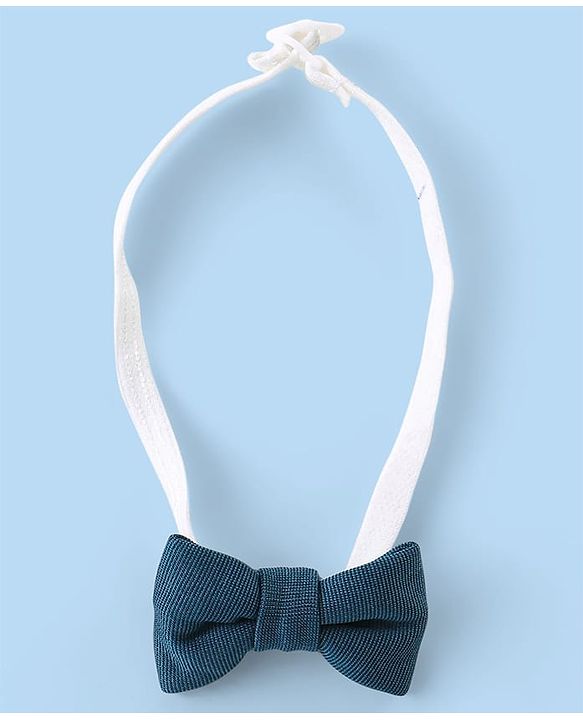 Babyhug Woven Full Sleeves Printed Shirt & Bottom Set With Cap & Suspenders - White & Teal Blue