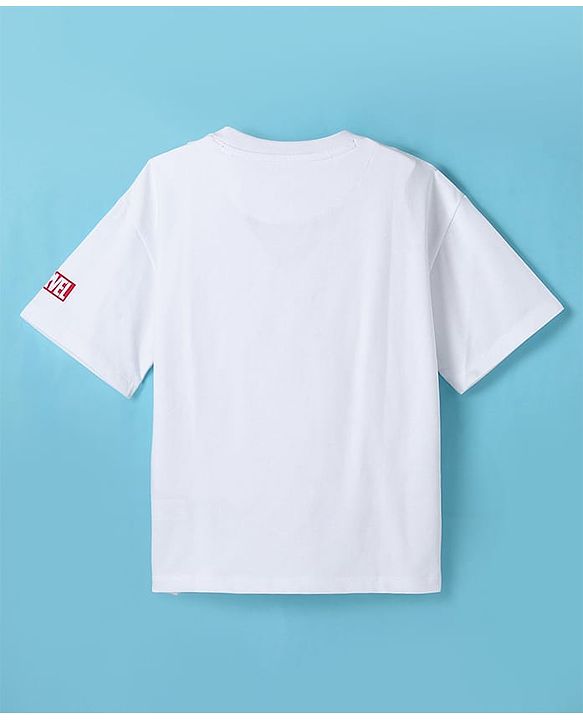 Pine Kids Marvel Terry Knit Half Sleeves T-Shirt With Foil Captain America Shield Print - White