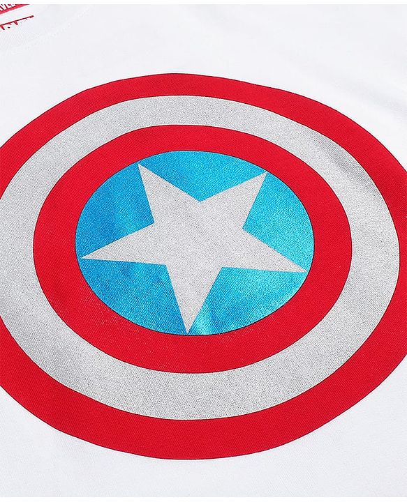 Pine Kids Marvel Terry Knit Half Sleeves T-Shirt With Foil Captain America Shield Print - White