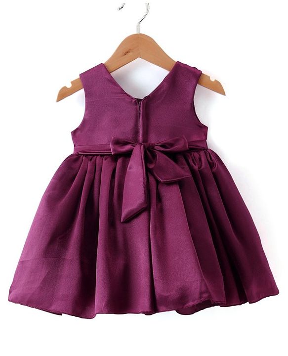 Babyhug Woven Sleeveless Textured Yoke Fit & Flared  Party Frock with Floral Applique -Wine
