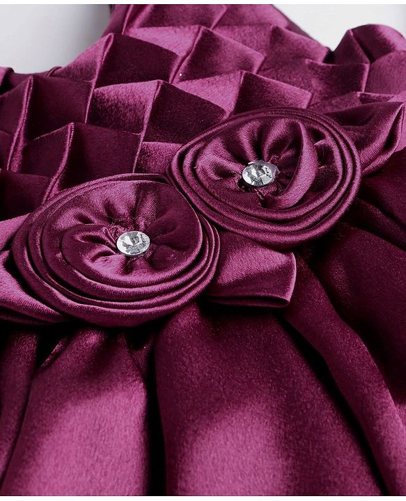 Babyhug Woven Sleeveless Textured Yoke Fit & Flared  Party Frock with Floral Applique -Wine