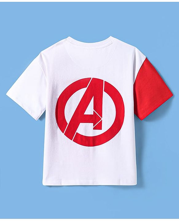 Pine Kids Marvel Terry Knit Half Sleeves Cut & Sew Designed Light Weight T-Shirt with Front & Back Avengers Graphic - Red & White