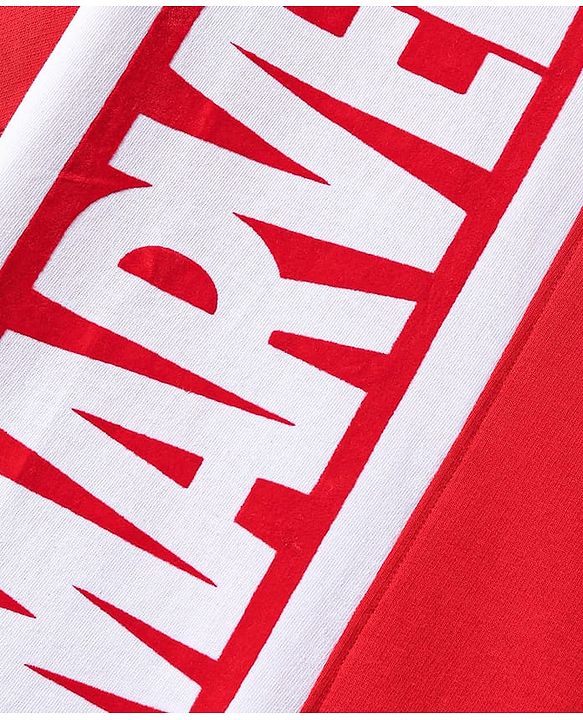 Pine Kids Marvel Terry Knit Half Sleeves Cut & Sew Designed Light Weight T-Shirt with Front & Back Avengers Graphic - Red & White