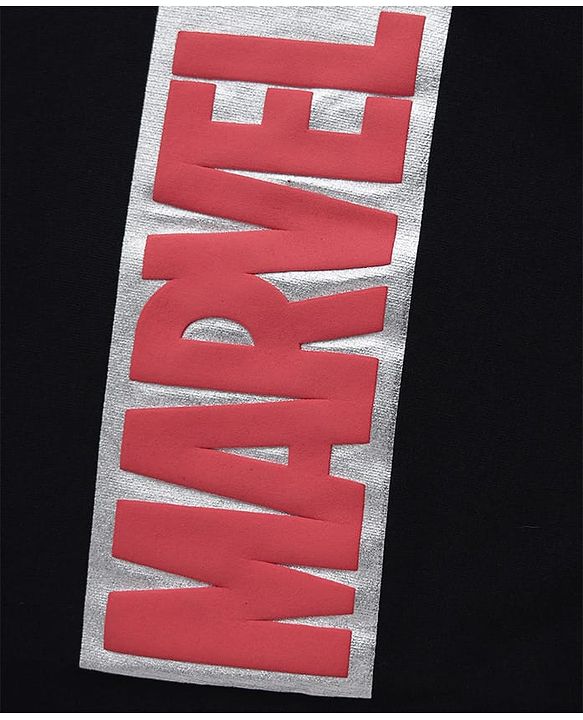 Pine Kids Marvel Terry Knit Half Sleeves Oversized Light Weight T-Shirt With Marvel Graphics - Black
