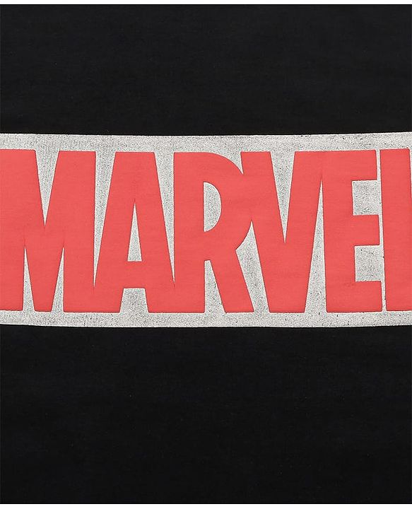 Pine Kids Marvel Terry Knit Half Sleeves Oversized Light Weight T-Shirt With Marvel Graphics - Black