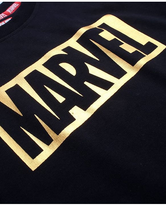 Pine Kids Marvel Terry Knit Half Sleeves Oversized T-Shirt With Marvel Graphic & Textured Foil Print Detailing - Black