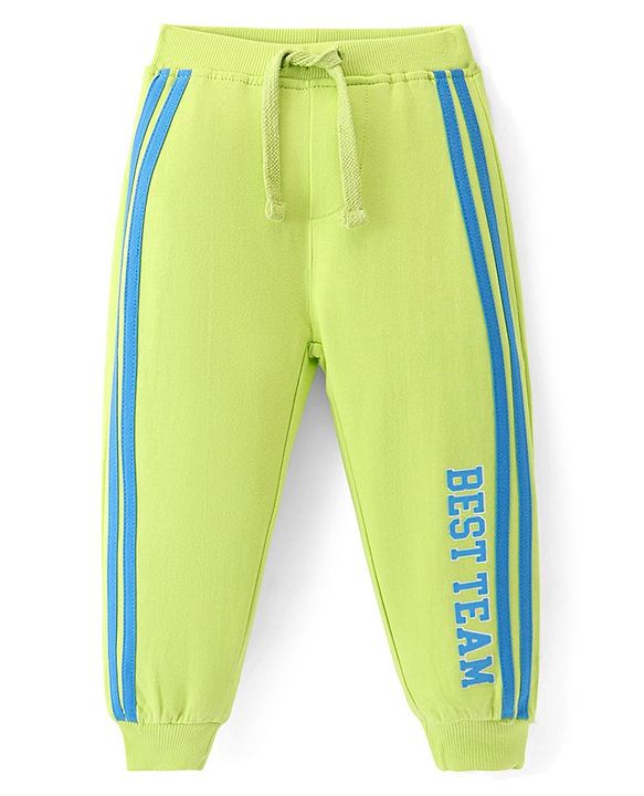 Babyhug Terry Knit Full Length Lounge Pant Text Print - Limegreen