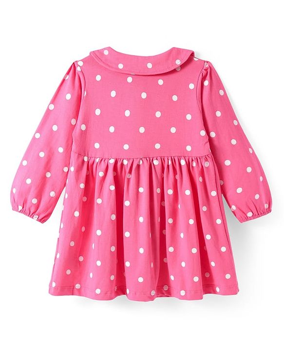 Babyhug Single Jersey Knit Full Sleeves Peter Pan Collared Polka Dots & Floral Printed Flared Dress Pack of 2 - Yellow & Pink