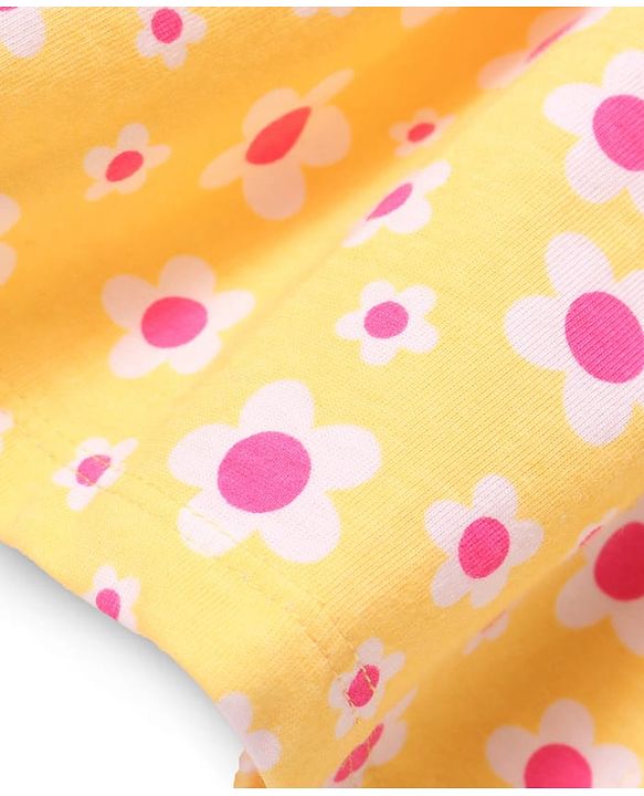 Babyhug Single Jersey Knit Full Sleeves Peter Pan Collared Polka Dots & Floral Printed Flared Dress Pack of 2 - Yellow & Pink
