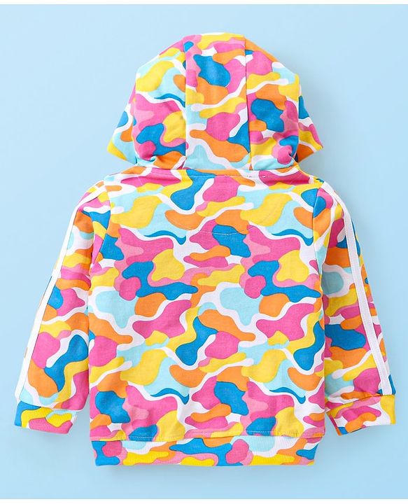 Babyhug Terry Knit Full Sleeves Hooded Sweatjacket & Joggers Set with T-Shirt Camo & Text Print - Multicolour