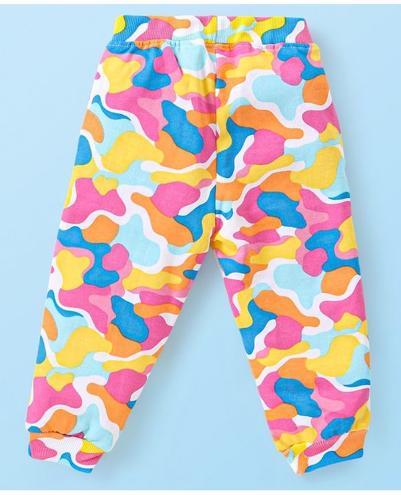Babyhug Terry Knit Full Sleeves Hooded Sweatjacket & Joggers Set with T-Shirt Camo & Text Print - Multicolour