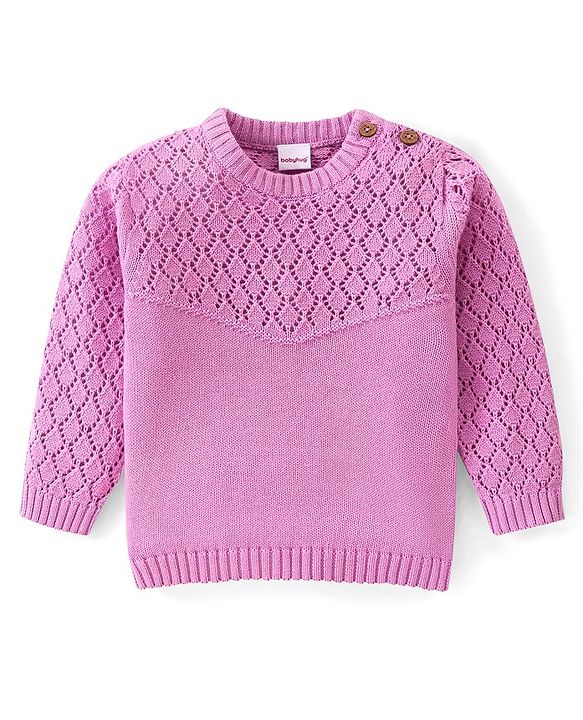 Babyhug Cotton Knit Full Sleeves Pullover Sweater Set With Cable Knit Design & Cap - Mauve