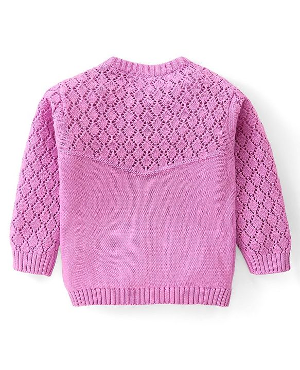 Babyhug Cotton Knit Full Sleeves Pullover Sweater Set With Cable Knit Design & Cap - Mauve