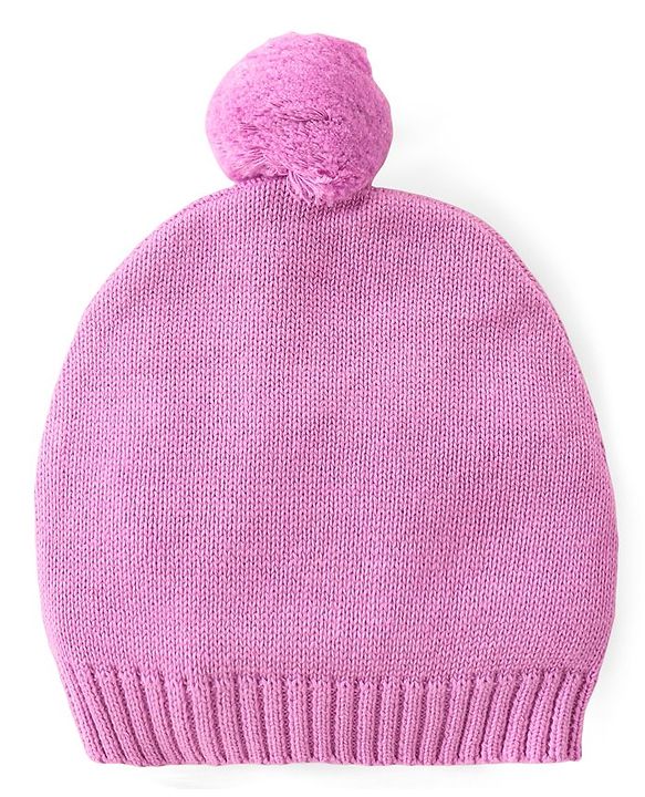 Babyhug Cotton Knit Full Sleeves Pullover Sweater Set With Cable Knit Design & Cap - Mauve