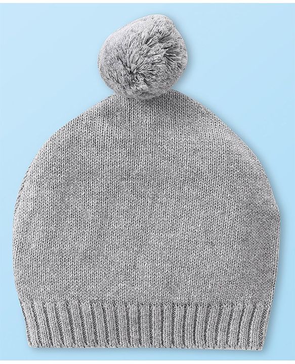 Babyhug Knitted Full Raglan Sleeves Front Open Striped  Hooded Sweater Set with Cap & Pockets - Light Grey
