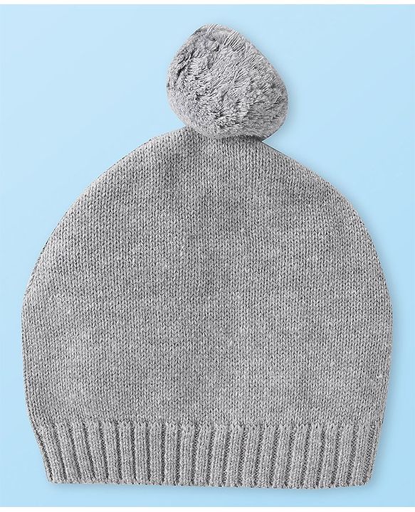 Babyhug Knitted Full Raglan Sleeves Front Open Striped  Hooded Sweater Set with Cap & Pockets - Light Grey