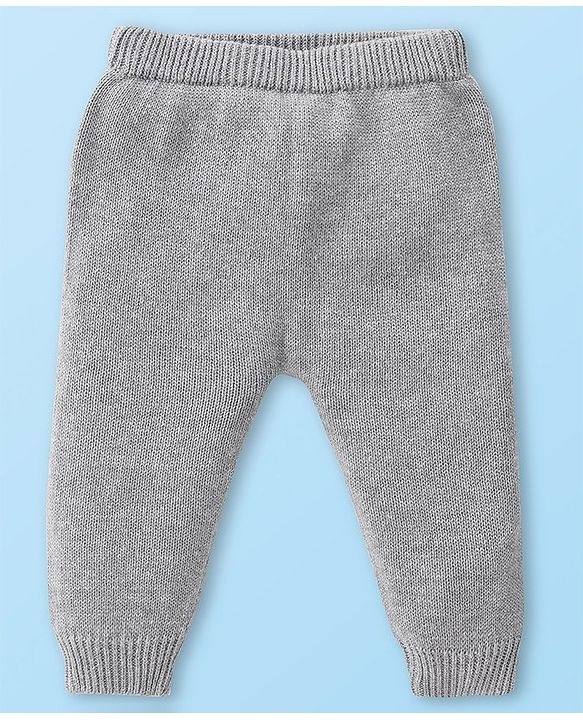 Babyhug Knitted Full Raglan Sleeves Front Open Striped  Hooded Sweater Set with Cap & Pockets - Light Grey