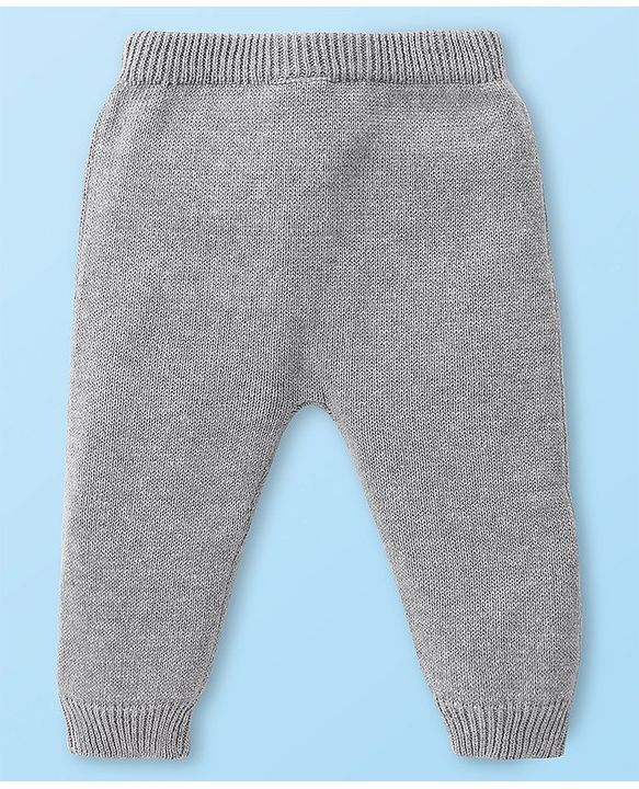 Babyhug Knitted Full Raglan Sleeves Front Open Striped  Hooded Sweater Set with Cap & Pockets - Light Grey
