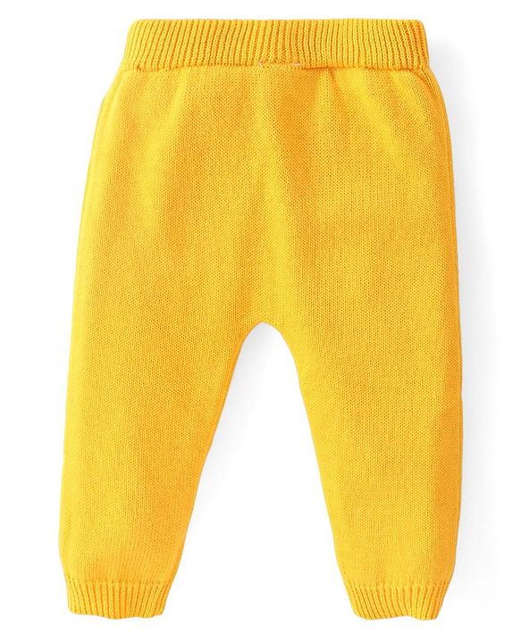 Babyhug Cotton Knit Full Sleeves Front Open Sweater Set With Floral Design & Cap - Yellow