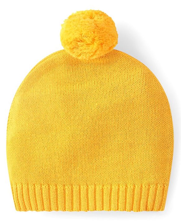 Babyhug Cotton Knit Full Sleeves Front Open Sweater Set With Floral Design & Cap - Yellow