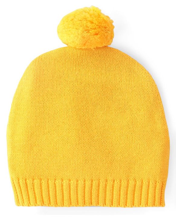 Babyhug Cotton Knit Full Sleeves Front Open Sweater Set With Floral Design & Cap - Yellow