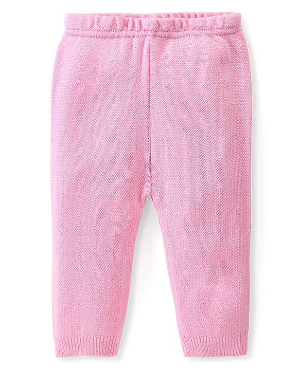 Babyhug Knitted Full Sleeves Pullover Sweater Set with Floral Design - Pink