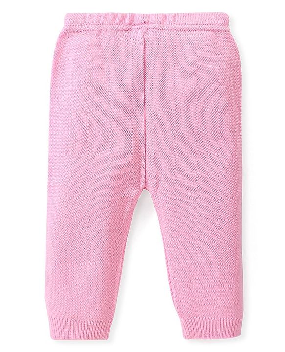 Babyhug Knitted Full Sleeves Pullover Sweater Set with Floral Design - Pink