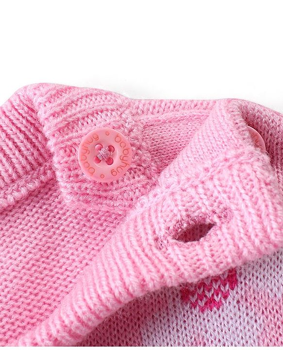 Babyhug Knitted Full Sleeves Pullover Sweater Set with Floral Design - Pink