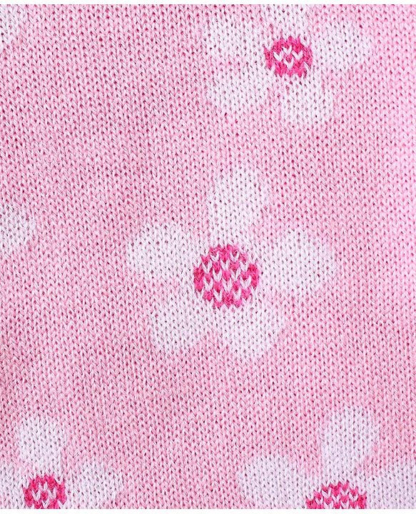 Babyhug Knitted Full Sleeves Pullover Sweater Set with Floral Design - Pink