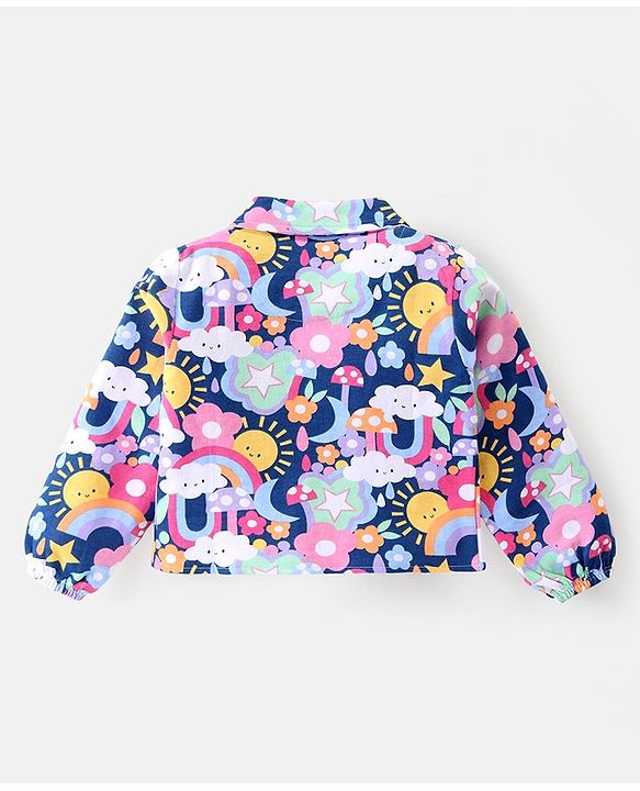 Babyhug Cotton Knit Full Sleeves Floral Printed Shirt Style Top & Lounge Pants Co-Ord Set - Multicolor