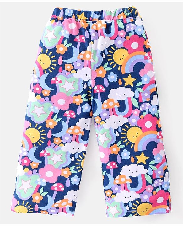 Babyhug Cotton Knit Full Sleeves Floral Printed Shirt Style Top & Lounge Pants Co-Ord Set - Multicolor