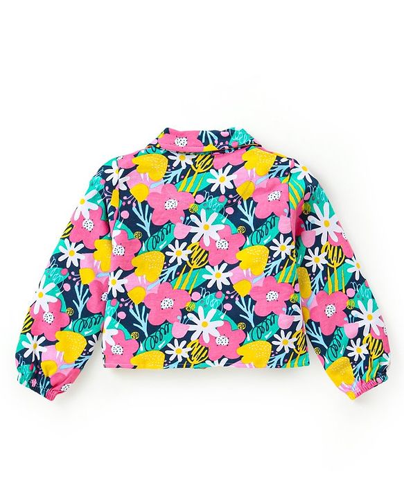 Babyhug Cotton Knit Full Sleeves Floral Printed Shirt Style Top & Lounge Pants Co-Ord Set - Multicolor