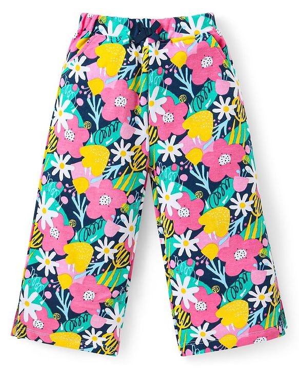 Babyhug Cotton Knit Full Sleeves Floral Printed Shirt Style Top & Lounge Pants Co-Ord Set - Multicolor