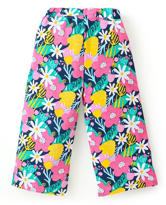 Babyhug Cotton Knit Full Sleeves Floral Printed Shirt Style Top & Lounge Pants Co-Ord Set - Multicolor