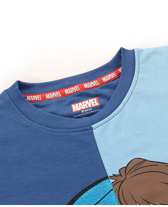 Pine Kids Marvel Terry Knit Half Sleeves Oversized Light Weight T-Shirt With Spiderman Graphics - Blue