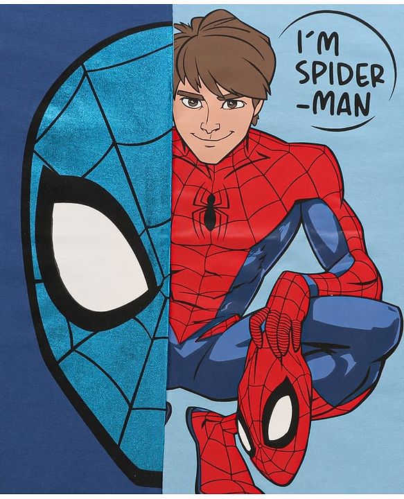 Pine Kids Marvel Terry Knit Half Sleeves Oversized Light Weight T-Shirt With Spiderman Graphics - Blue