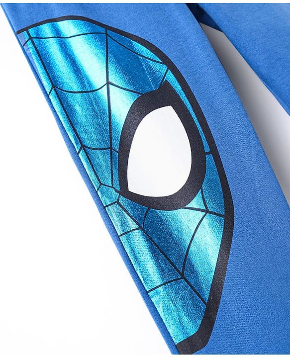 Pine Kids Marvel Terry Knit Full Length Lounge Pant with Spider Graphic & Blue Foil Print Detailing - Blue