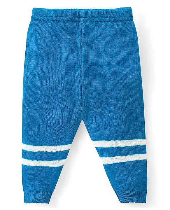 Babyhug Knitted Full Sleeves Front Open Sweater Set with Polka Dot Design - Aqua Blue