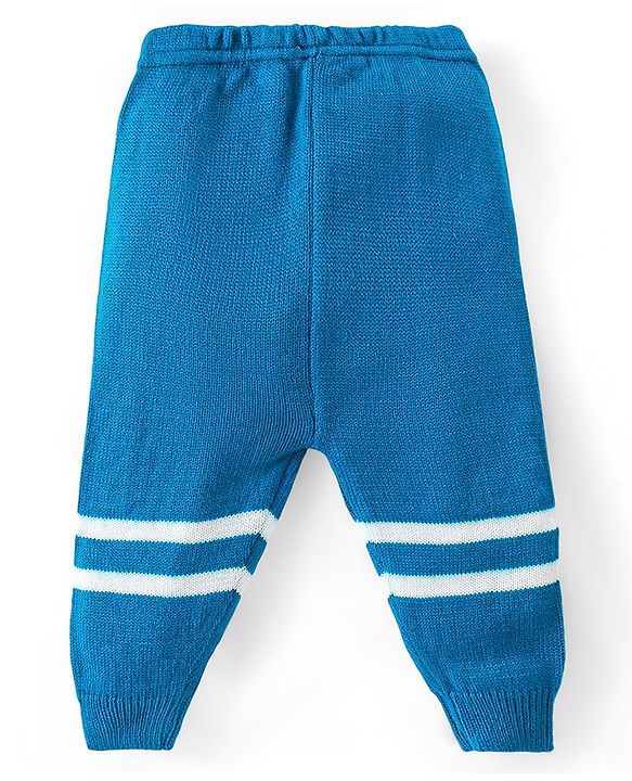 Babyhug Knitted Full Sleeves Front Open Sweater Set with Polka Dot Design - Aqua Blue