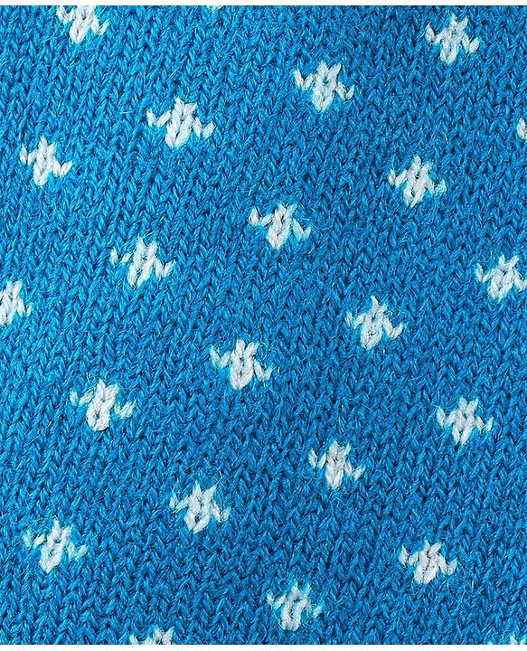 Babyhug Knitted Full Sleeves Front Open Sweater Set with Polka Dot Design - Aqua Blue