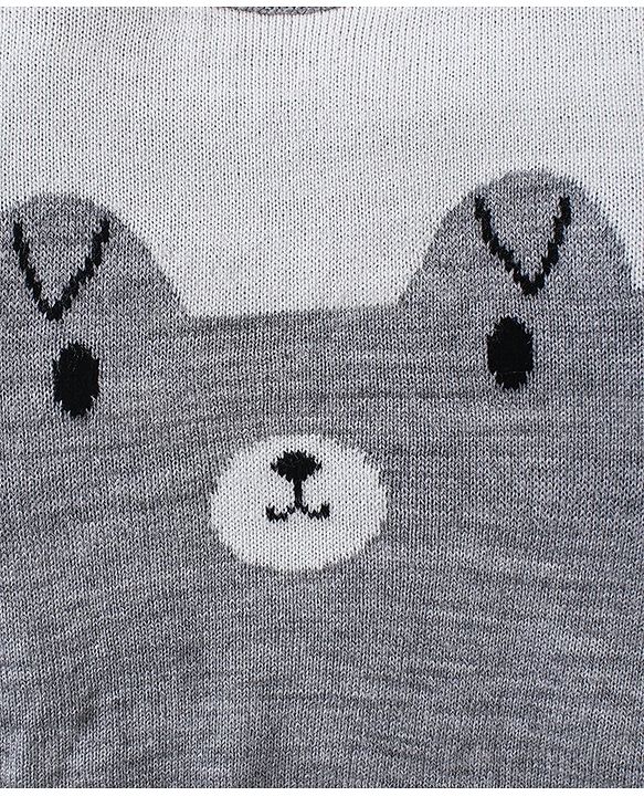 Babyhug Knitted Full Sleeves Pullover Sweater Set with Teddy Bear Design - Grey & White