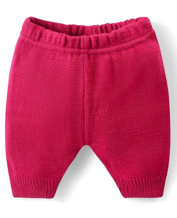 Babyhug Knitted Full Sleeves Front Open Sweater Set With Stripes & Floral Embroidery - Pink