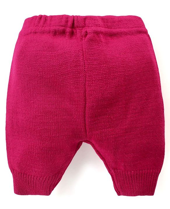 Babyhug Knitted Full Sleeves Front Open Sweater Set With Stripes & Floral Embroidery - Pink