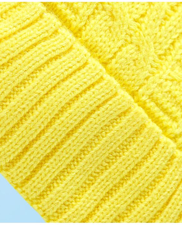 Babyhug Knit Woollen Cap With Pom Pom Applique - Yellow