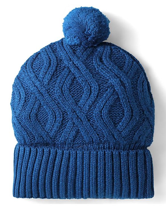 Babyhug Knit Woollen Cable Knit Design Cap With Pom Pom Applique Royal Blue - Diameter 11.5 cm