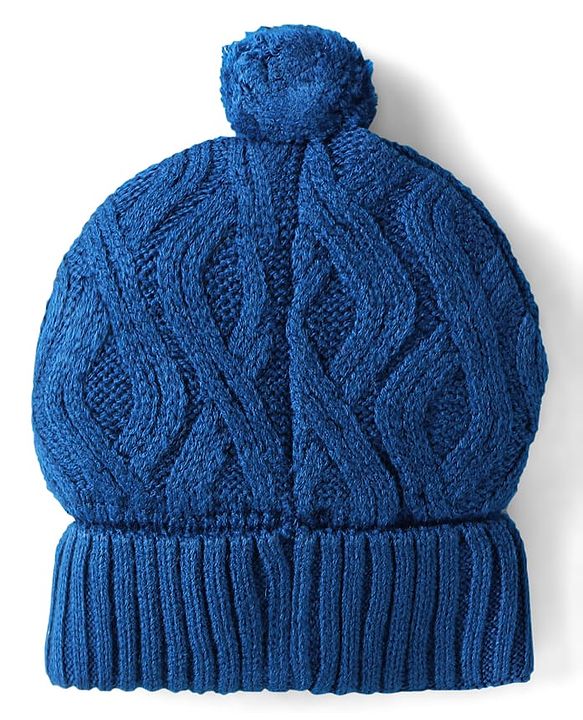 Babyhug Knit Woollen Cable Knit Design Cap With Pom Pom Applique Royal Blue - Diameter 11.5 cm
