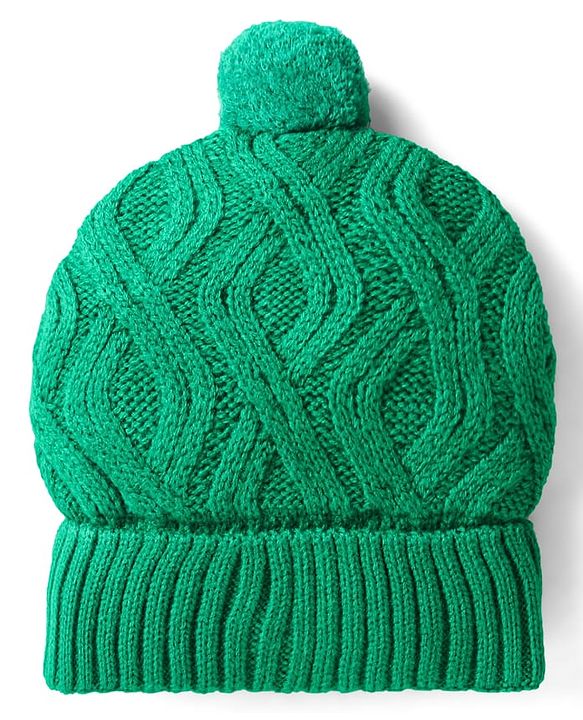 Babyhug Knit Woollen Cable Knit Design Cap With Pom Pom Applique Green - Diameter 11 cm